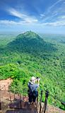 View from mount Sigiriya, Sri Lanka (Ceylon) with tourist on sho