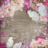 Butterflies and orchids flowers background