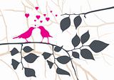 Love Birds on a Tree - Vector Illustration