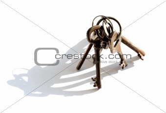 bunch of old keys isolated on white background