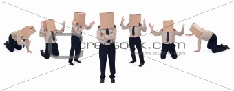 Business school concept with box head businessman