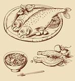 hand drawn vintage seafood