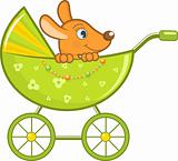 Baby animal in the stroller, vector illustration
