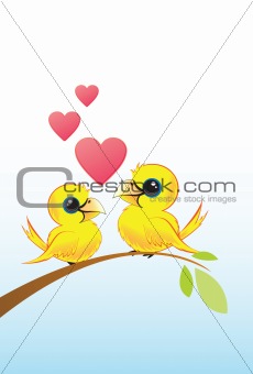 Two Love Birds With Hearts