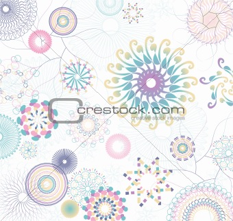 floral pattern with flowers and colorful circles