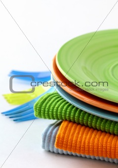colorful plate  and napkins for picnics