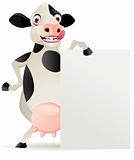 Funny cow cartoon with blank sign