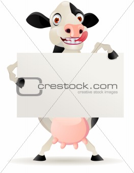 Funny cow cartoon with blank sign