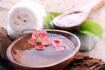 Spa setting with floral water