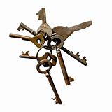 bunch of old keys isolated on white background