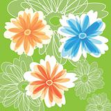 Abstract Flowers on green color background
