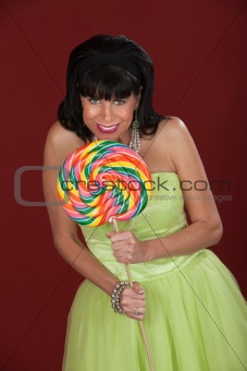 Happy Woman With Big Lollipop
