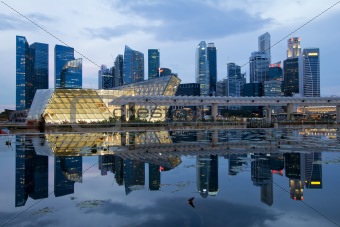 Reflection of Singapore City Skyline at Blue Hour