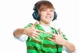 portrait of a male teenager listening to music