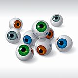 Group of eyeballs on white background