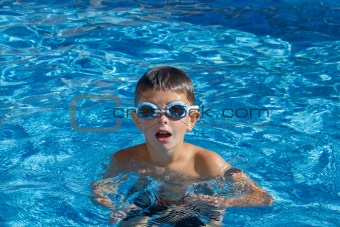 Boy with spectacles in the swimming pool 