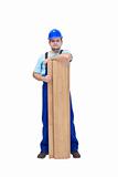 Worker with flooring planks