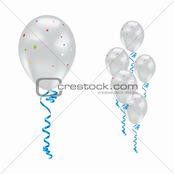 Balloons with stars and ribbons.