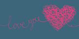 "love you" words and heart shaped line scribbles on letter forma