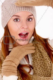 Beautiful woman wearing warm winter clothes