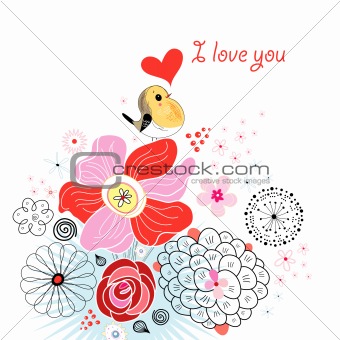 flower card with a bird