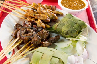 Chicken and Lamb Satay Skewers with Ketupat Rice