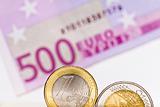 Euro coins, euro bill