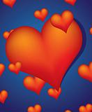 red hearts on blue background