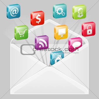 Envelope with Set of Icons