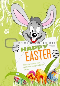 Easter Poster with Eggs, Rabbit and Sheet of Paper
