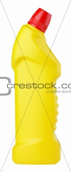 Yellow plastic bottle of detergent