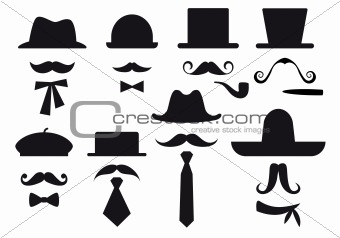 moustache and hats, vector set