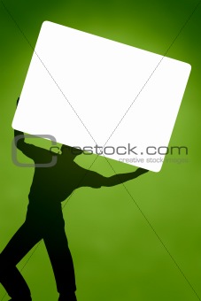 man holding white shield