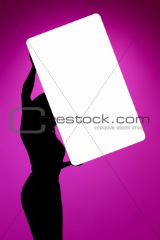 woman holding white shield