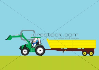 Green Tractor and Trailer