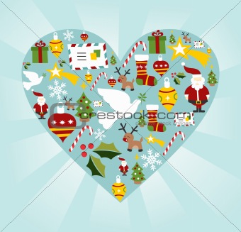Christmas icon set in heart shape