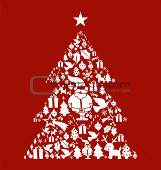 Christmas icon set in pine tree shape