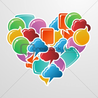 Social media bubbles in love heart shape