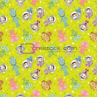 spaceman and ufo seamless pattern