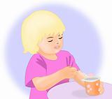 Little girl eating yogurt.