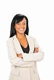 Smiling black businesswoman with arms crossed