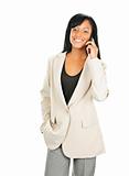 Smiling black businesswoman on phone