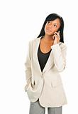Beautiful young black businesswoman on phone
