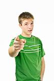 Young man pointing finger