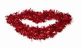 Lip Shaped Red Tinsel on a White Background.