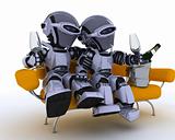 robots on a sofa drinking champagne