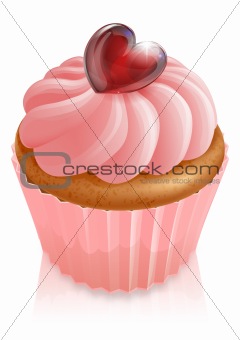 Pink fairy cake cupcake with heart decoration