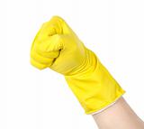 Fist in a yellow glove 