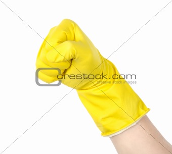 Fist in a yellow glove 