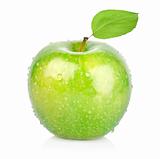 Green apple with a leaf
